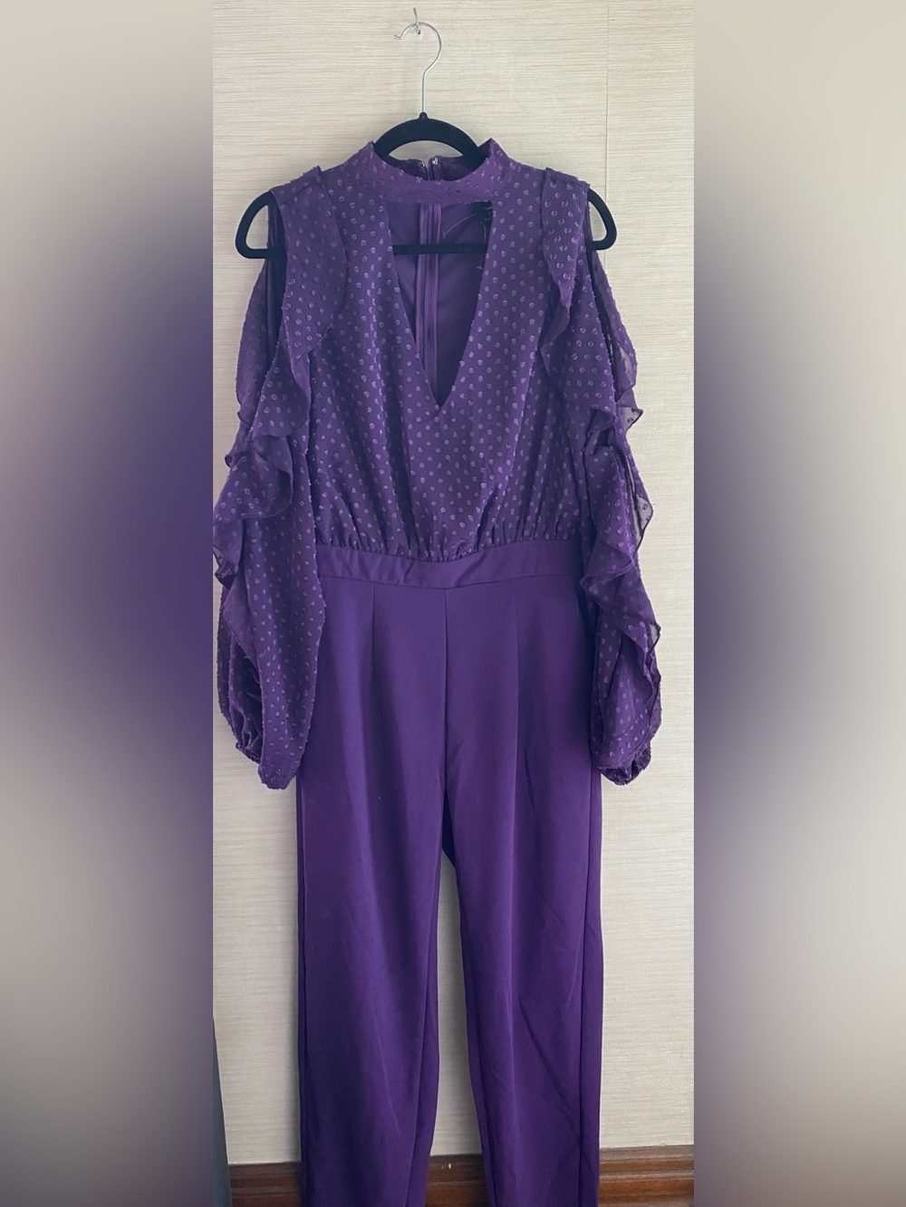 Ashley Stewart Plum Purple Ruffled Sleeve Jumpsuit